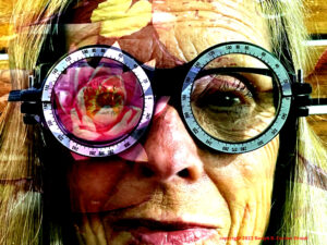 Carol wearing her prism glasses
