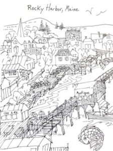 Drawing of Rocky Harbor, Maine