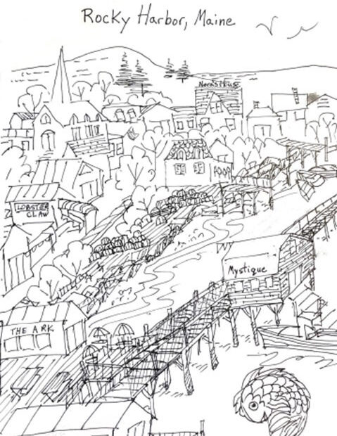 Drawing of Rocky Harbor, Maine