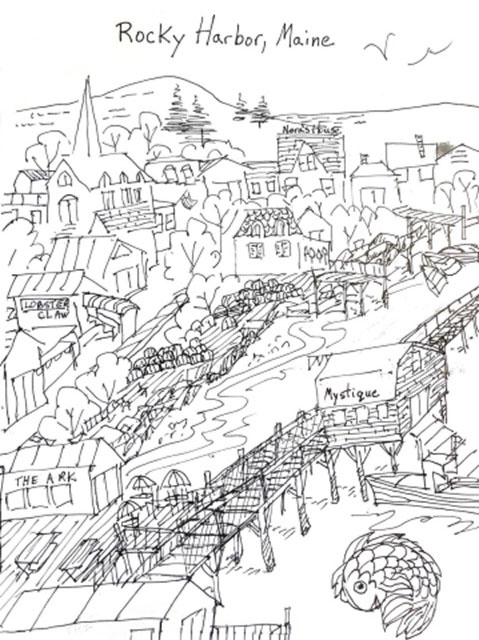 Drawing of Rocky Harbor, Maine